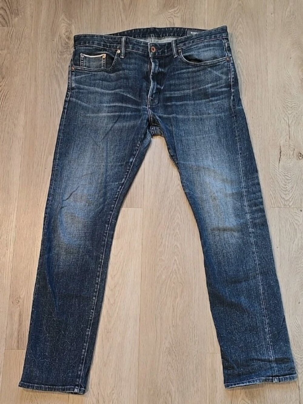 Bonobos Selvedge Stretch Denim Jeans in Slim Fit - 35x32 - Made in USA Dark Wash